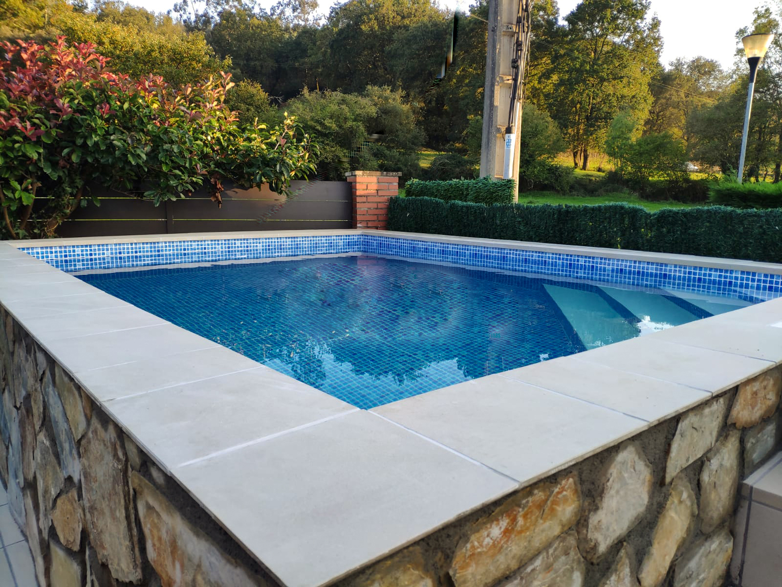Renovación de coronación con piedra natural en piscina